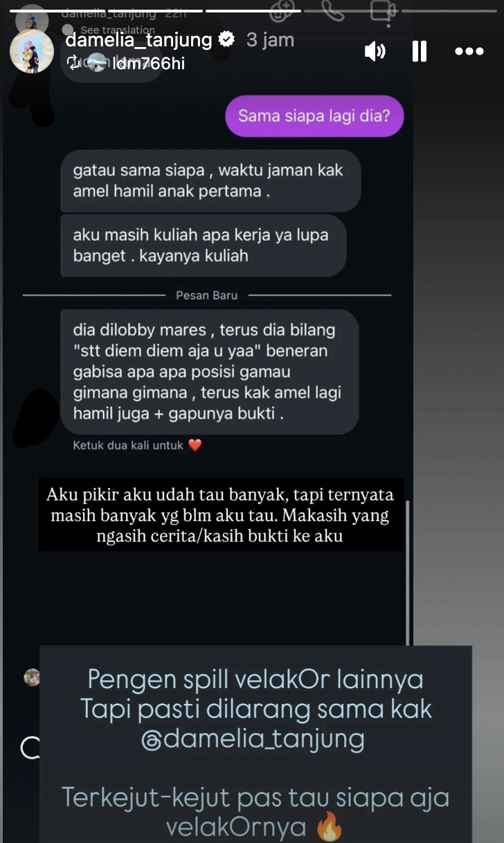 IG story Dinda Amelia Tanjung